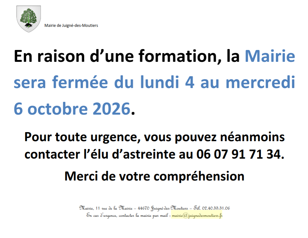 Fermeture mairie 4 6 octobre 2026