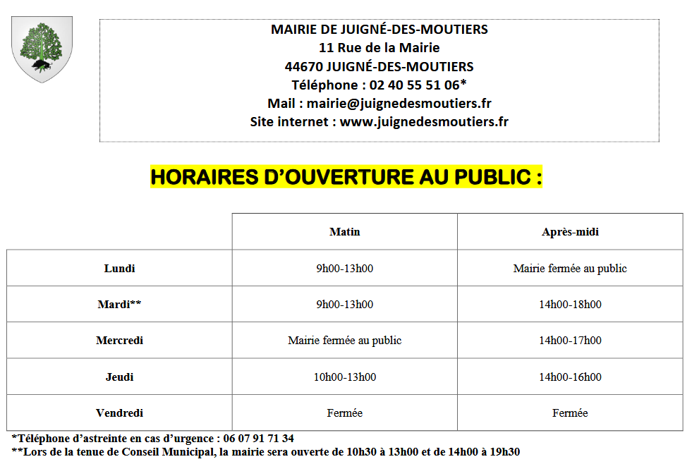 Horaires mairie